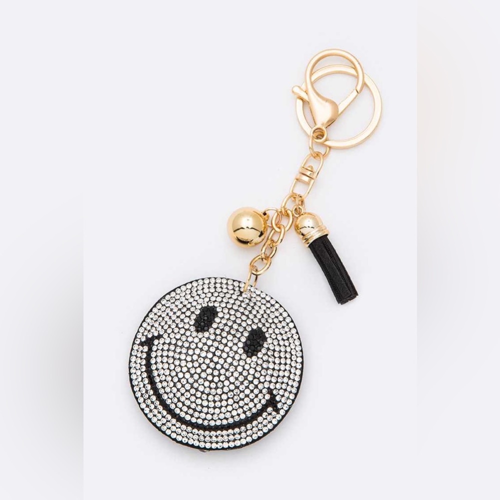 Rhinestone Smiley Face Pillow Keychain